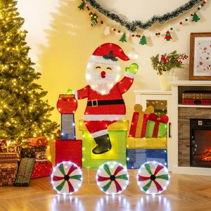 Costway Lighted Santa on Train Christmas Decoration with LED Lights Gift Boxes - 1 of 4