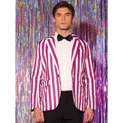 INSPIRE CHIC Men's One Button Business Stripes Patterned Blazers Red White Medium — фото 2
