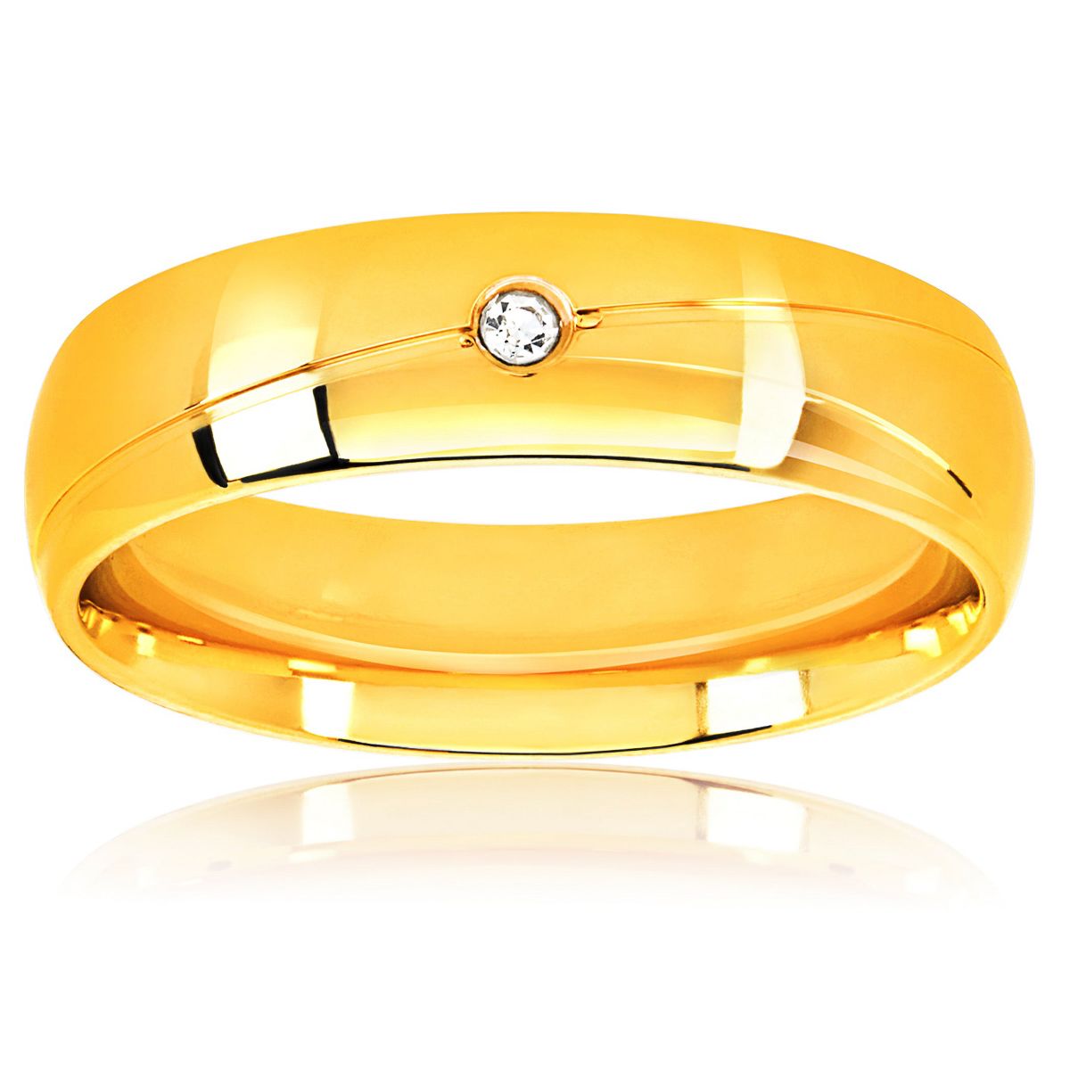 West Coast Jewelry Men's Crystal Polished Gold Plated Band Ring - thumbnail 2