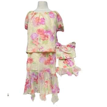 Size 12 1/2 Matching Girl And Doll Chiffon Flowers Skirt And Blouse