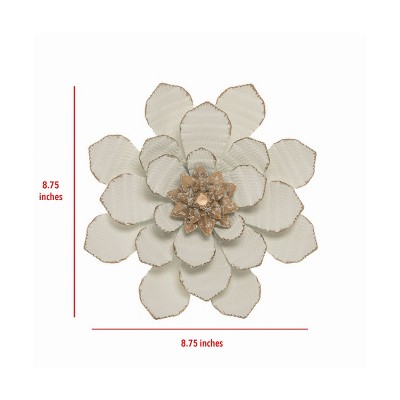 8.75 x 8.75 inch White and Brown Metal Layered Flower Wall Sculpture
