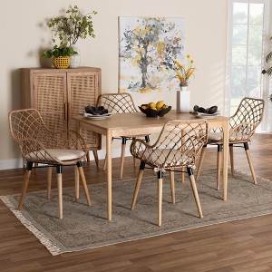 Baxton Studio Ballerina Modern Bohemian Wood and Rattan 5-Piece Dining Set - 1 of 4