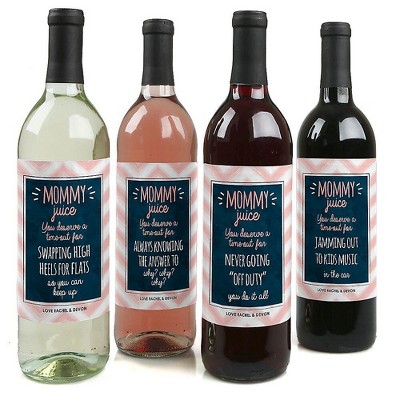 Big Dot of Happiness Mommy's Time-Out - Gift For Women - Wine Bottle Label Stickers - Set of 4