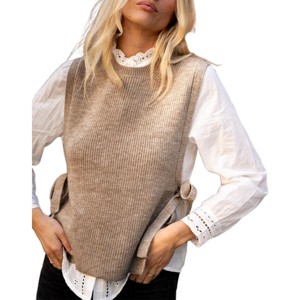 Sweater Vest for Women Crew Neck Side Tie Sweater Vest 2025 Trendy Vest Side Slit Tank Tops Rib Knit Sweater Strappy Tops - 1 of 4