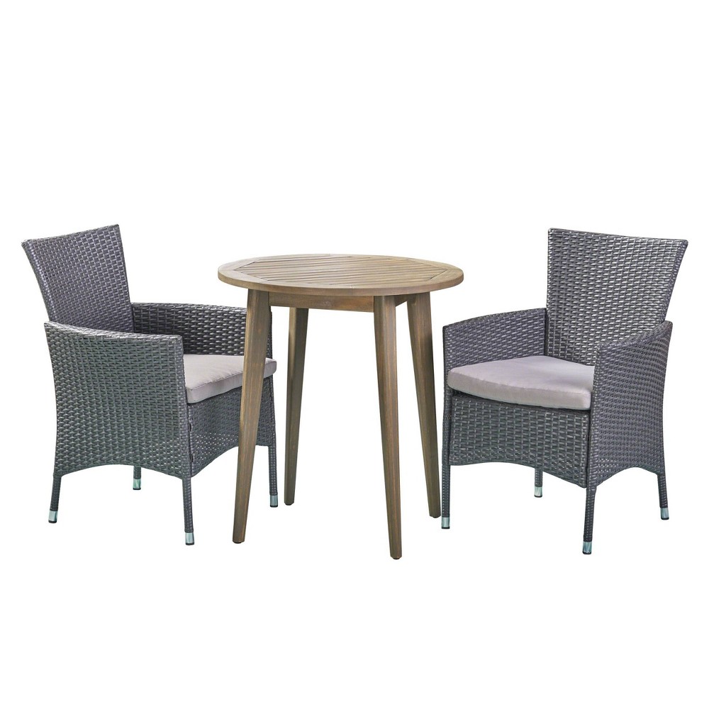 Photos - Garden Furniture Bruna 3pc Wood & Wicker Bistro Set: Cushioned Chairs, Acacia Table - Chris