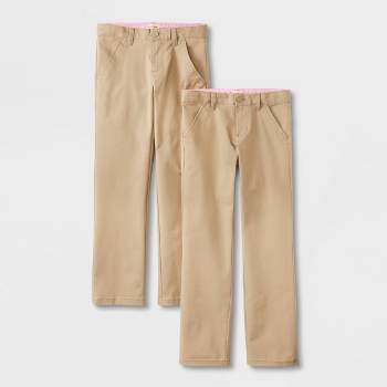 Girls' 2pk Straight Fit Uniform Pants - Cat & Jack™ Khaki