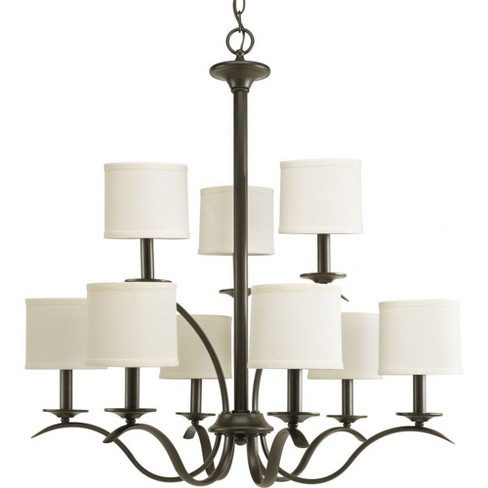 Progress Lighting Inspire 9-Light Two-Tier Chandelier, Brushed Nickel, Off-White Linen Shades - image 1 of 2