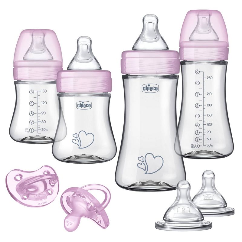Chicco Duo Newborn Hybrid Baby Bottle Gift Set with Invinci-Glass Inside/Plastic Outside- Pink - 8pc, 1 of 17