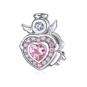 Angel Heart Charm European Bead Sterling Silver Pink CZ Ginger Lyne Collection - 1 of 4