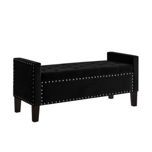 TIRAMISUBEST Upholstered Tufted Button Storage Bench with nails trim,Entryway Living Room Soft Padded Seat with Armrest,Bed Bench-Black - 1 of 4