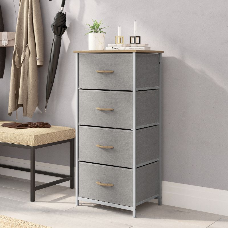 Emma and Oliver 4 Drawer Storage Dresser with Cast Iron Frame, Wood Top and Easy Pull Fabric Drawers with Wooden Handles, 2 of 12