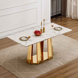 70 Inch Modern Design Dining Table, Rectangular Dining Table for 6 People, Faux Marble Table Top with Stainless Steel Base-Cuddlewood - 1 of 4