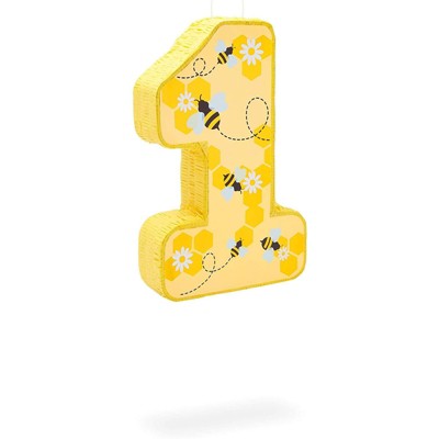 Blue Panda Yellow Pinata for First Birthday Party, Number 1, Bumble Bees (10.8 x 16.5 x 3 In)