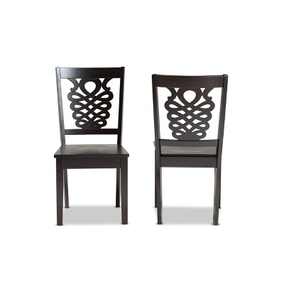 Gervais Espresso Scoop Seat Wood Dining Chair Set with Geometric Back