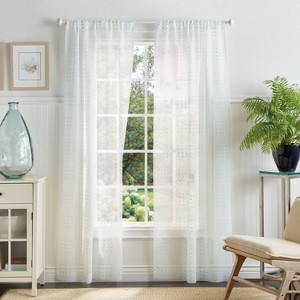Set of 2 95"x37" Montauk Clip Sheer Curtain Panels Green - Martha Stewart: Modern Polyester Rod Pocket - 1 of 4