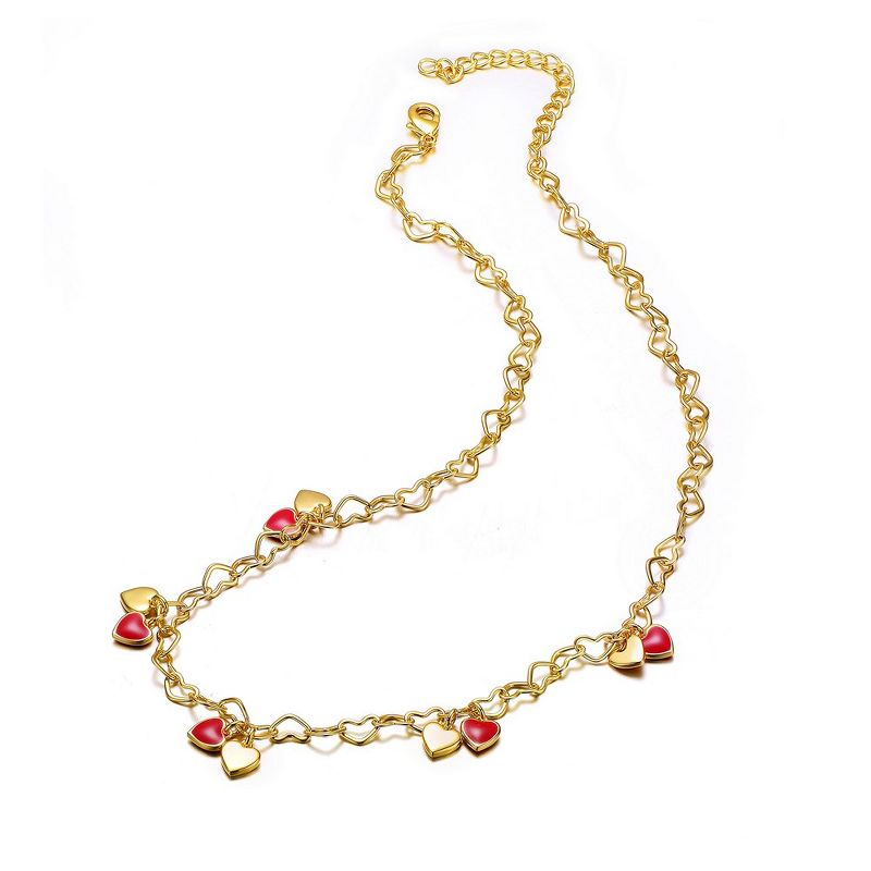 Kid’s 14K Gold Plated Red Heart Enamel Charm Necklace, 2 of 3