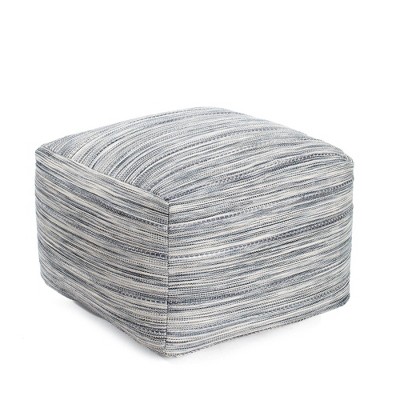Gray and Blue Cotton Polyester Square Pouf Ottoman