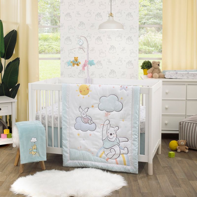 Disney Winnie the Pooh Hello Sunshine Grey and White Cloud Nursery Fitted Crib Sheet with Piglet and Tigger, 5 of 6