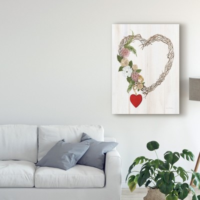 Rustic Valentine Heart Wreath Canvas Print in White Frame