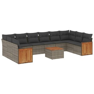 vidaXL 11 Piece Patio Sofa Set with Cushions - Gray With Table - 1 of 4