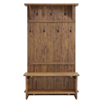 Bethel 70" Rustic Acacia Wood Hall Tree with Storage