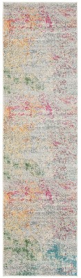 Elegant Grey and Gold Synthetic 26'' Hand-Knotted Runner Rug