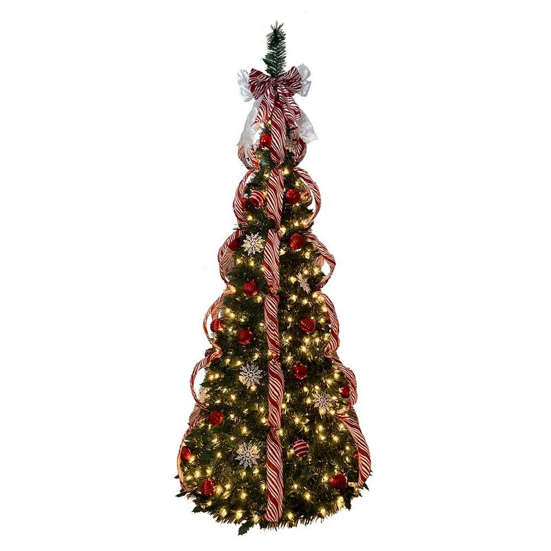 Kurt Adler Kurt Adler 6 Foot Pre-Lit Red and White Collapsible Decorated Tree, 1 of 2