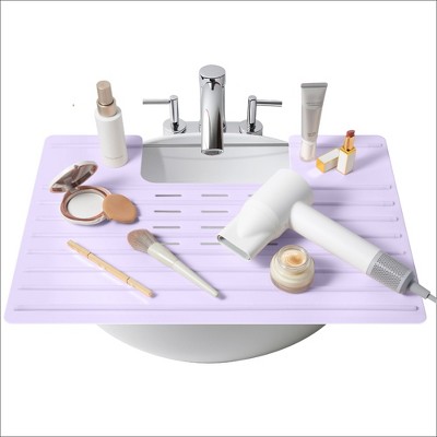 Maplefield Bathroom Foldable Sink Cover for Counter Space - Heat Resistant Silicone Mat and Rollout Over Sink Makeup Mat (Lavender)