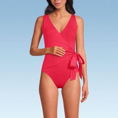 Lands' End Women's Chlorine Resistant Side Tie Wrap High Leg One Piece Swimsuit
