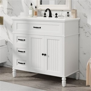 CIPACHO 36" Bathroom Vanity (White) with Sink & Storage Drawers - Solid Frame, MDF, One Package - 1 of 4