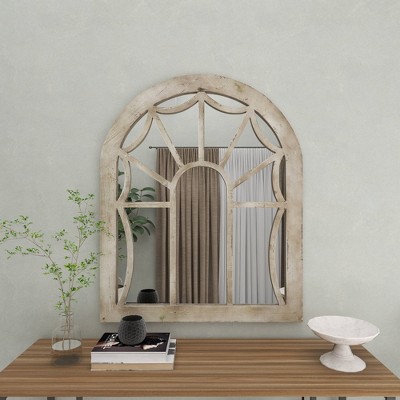 Cream Wood Arched Full Length Window Pane Mirror