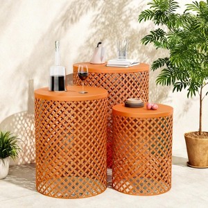 Sevobal Patio Coffee Tables Outdoor Side Table Set of 3, Round Patio Accent Metal Frame End Table for Cafes Patio Balconies, Orange, 14.5"*19.25" - 1 of 4
