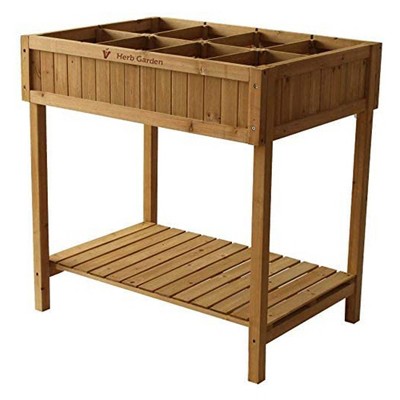 VegTrug Custom 32 Inch Wooden Raised Herb Garden Bed Planter Box with Herb Liners and Dividers for Patios, Balconies, and Small Gardens, Natural Wood