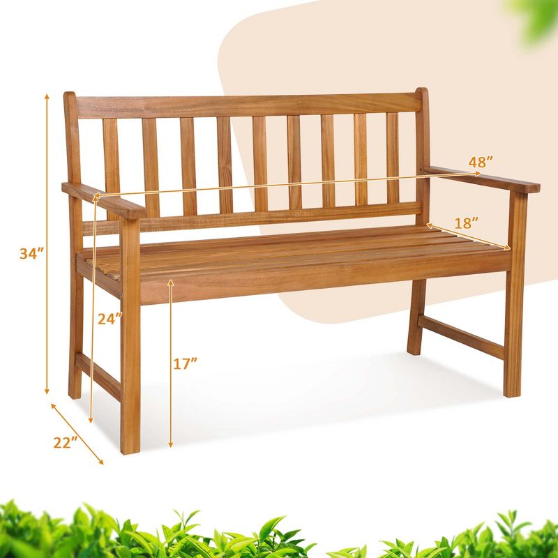 Costway  2-Person Slatted Bench Patio Acacia Wood Loveseat 800 Lbs Outdoor Natural, 3 of 9