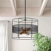 Modern Industrial Drum Pendant Light, Black Cage Chandelier with 5-Light Exposed Bulbs and Mesh Shade - 3 of 4
