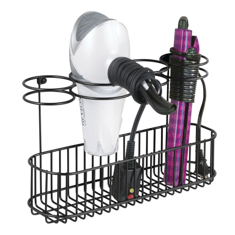 mDesign Metal Cabinet/Wall Mount Hair Care Styling Tool Storage Basket, 1 of 6