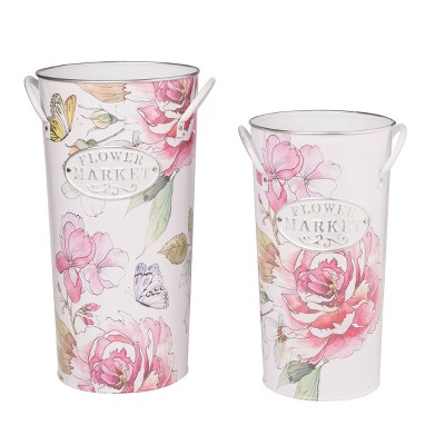 Transpac Metal 14 in. Multicolor Spring Flower Market Buckets Set of 2