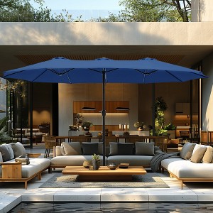 Captiva Designs 9'x15' Rectangular Outdoor Market Umbrella with Crank Handle, Navy Blue - 1 of 4