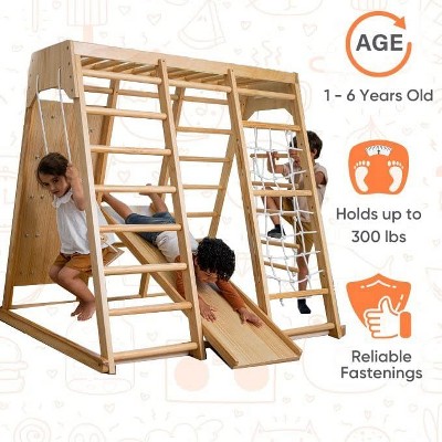 Medium Rainbow Wooden Indoor Playset with Slide and Swing