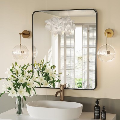 Square Bathroom Mirror for Over Sink, Modern Metal Frame Shatterproof Wall Mirror