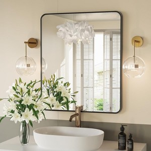 Square Bathroom Mirror for Over Sink, Modern Metal Frame Shatterproof Wall Mirror - 1 of 4