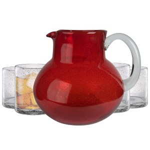 Artland Iris 90oz Hand Blown Pitcher & Set of 4 14oz DOF Glasses, Lead-Free Bubble Shape Glassware for Stylish Serving and Dining - 1 of 4