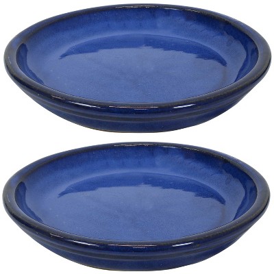 Sunnydaze Outdoor/Indoor High-Fired Glazed UV- and Frost-Resistant Ceramic Flower Pot Planter Saucer - 7" Diameter - Imperial Blue - 2-Pack