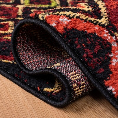 Black and Multicolor Geometric Synthetic Runner Rug, 2'3" x 10'
