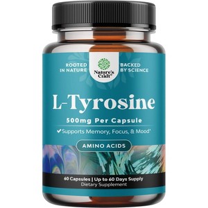 L-Tyrosine Capsule, High Strength L-Tyrosine Supplement for Mental Energy, Mood, Focus, Attention & Cognition, Nature's Craft, 60ct - 1 of 4