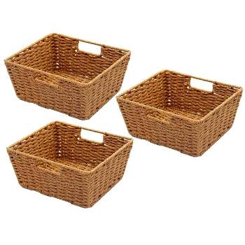 KOVOT Set of 3 Woven Wicker Storage Baskets with Built-in Carry Handles - 9.75"L x 8.5"W x 4.5"H