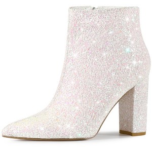 Perphy Women's Glitter Sparkly Pointed Toe Zipper Chunky Heels Ankle Boots - 1 of 4