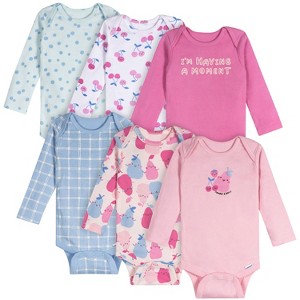 Onesies Brand Baby Girls' 6-Pack Long Sleeve Onesies Bodysuits - 1 of 4