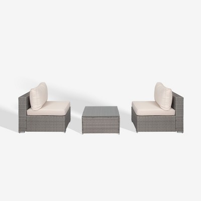 WestinTrends 3-Piece Outdoor Patio Armless Sofa Conversation Bistro Set with Coffee Table