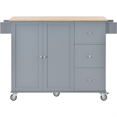 OUTSUPPLY Rolling Kitchen Island with Drop Leaf, Solid Wood Top, Locking Wheels, Storage Cabinet & Drawers
